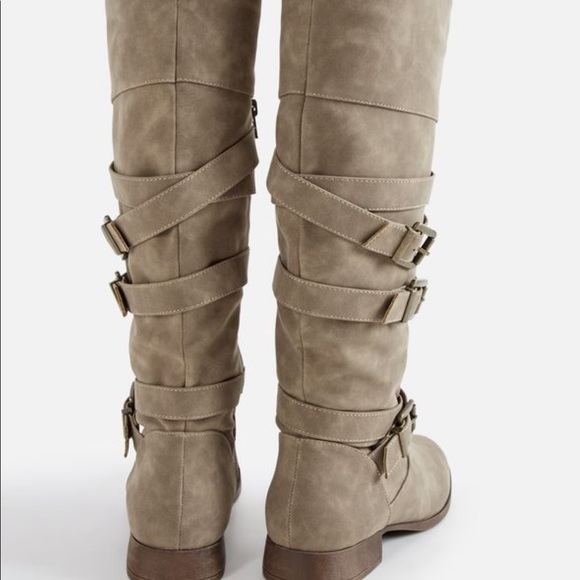 JustFab Shoes | Wide Calf Flat Taupe Boots Size 9 Sweater Peaking | Poshmark